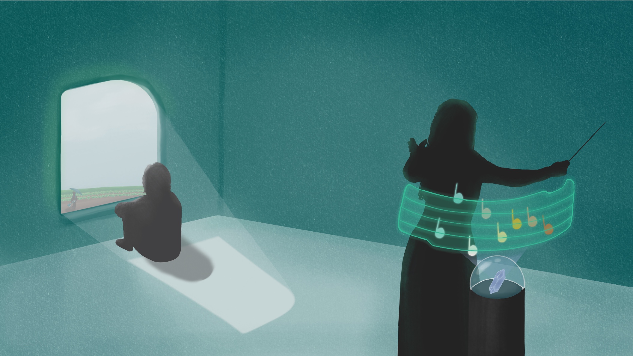 Woman mozarting and a young boy near a window.